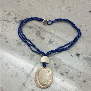 Artisan Blue Beaded all stone Necklace with Stone Pendant